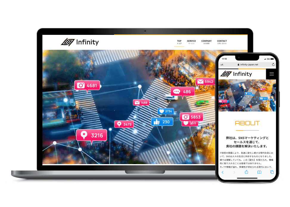 PR・マーケティング会社のホームページ制作:PC・スマートフォン表示